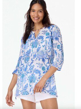 Roberta Roller Rabbit Amanda Kurta in Blue Floral Printed Tunic